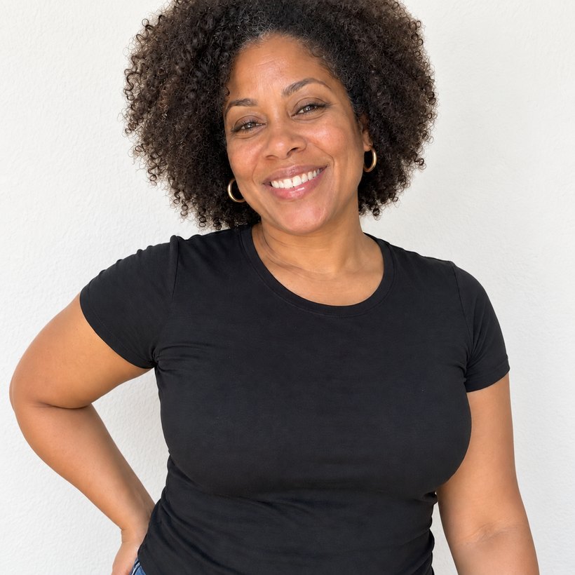 Kimberly in a black crew-neck tee